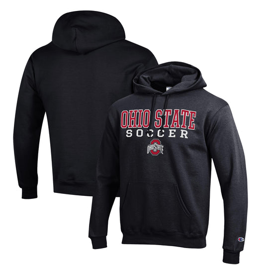 Men's Champion Black Ohio State Buckeyes Soccer Stack Logo Powerblend Pullover Hoodie