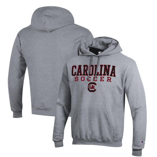 Men's Champion Gray South Carolina Gamecocks Soccer Stack Logo Powerblend Pullover Hoodie