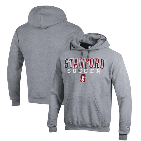 Men's Champion Gray Stanford Cardinal Soccer Stack Logo Powerblend Pullover Hoodie