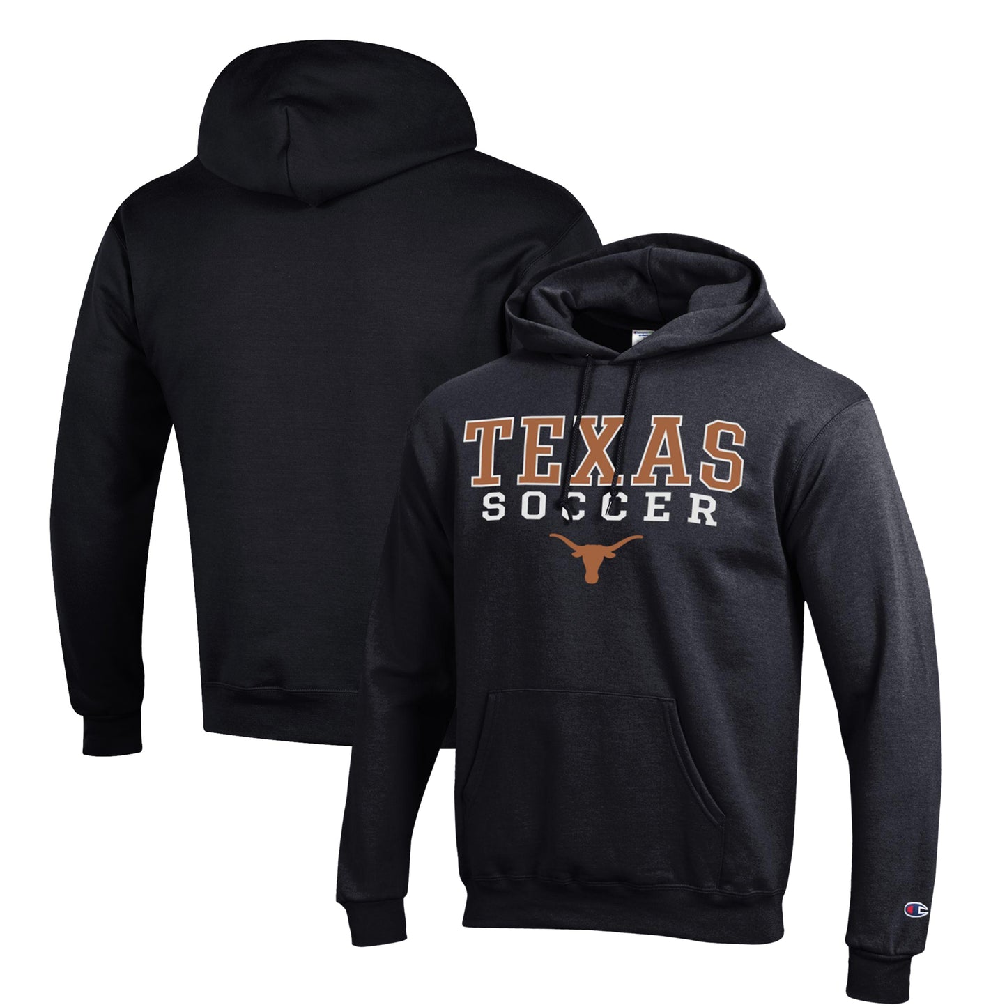 Men's Champion Black Texas Longhorns Soccer Stack Logo Powerblend Pullover Hoodie