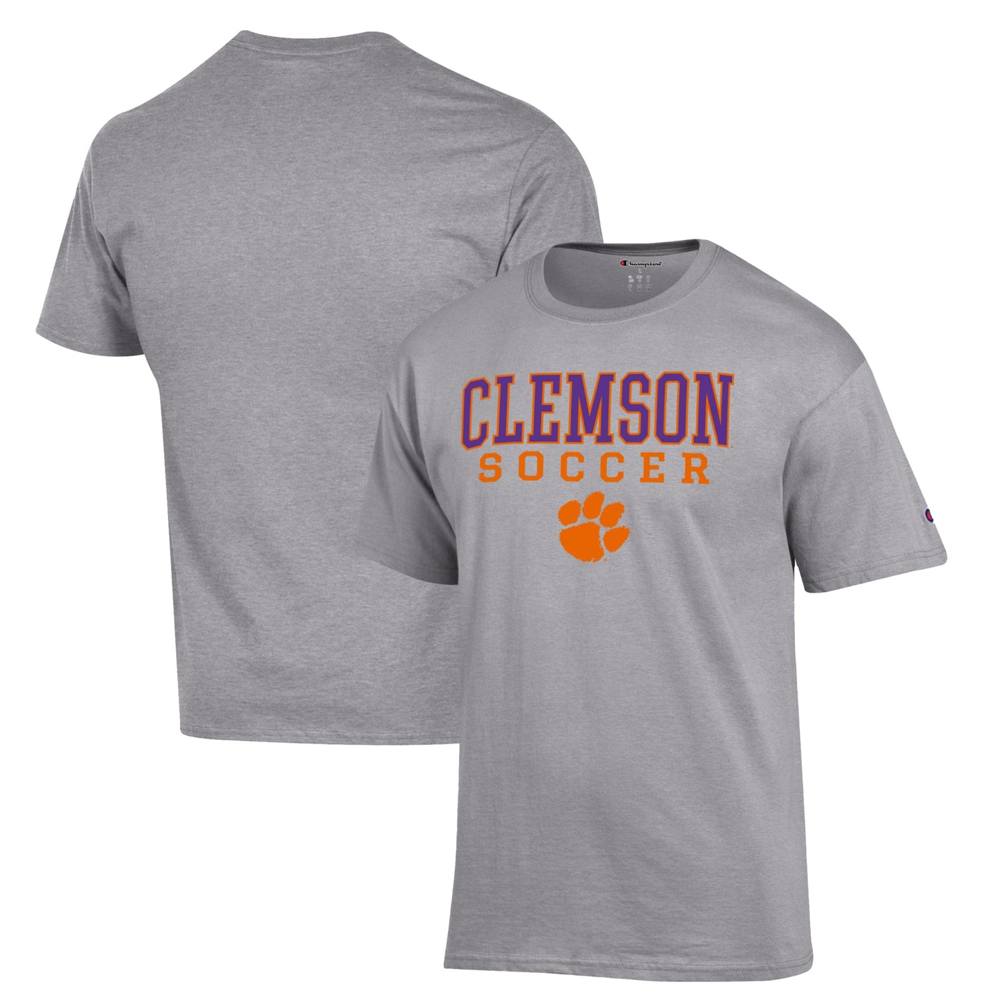 Men's Champion Gray Clemson Tigers Soccer Stack Logo T-Shirt