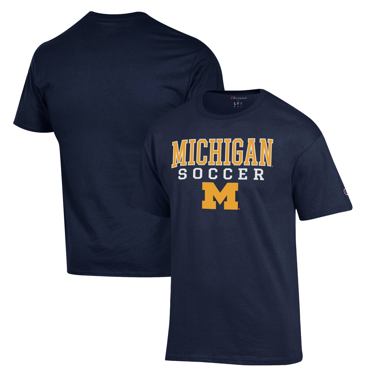 Men's Champion Navy Michigan Wolverines Soccer Stack Logo T-Shirt