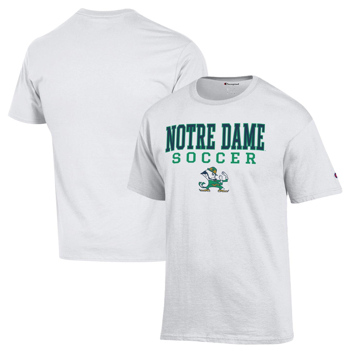 Men's Champion White Notre Dame Fighting Irish Soccer Stack Logo T-Shirt