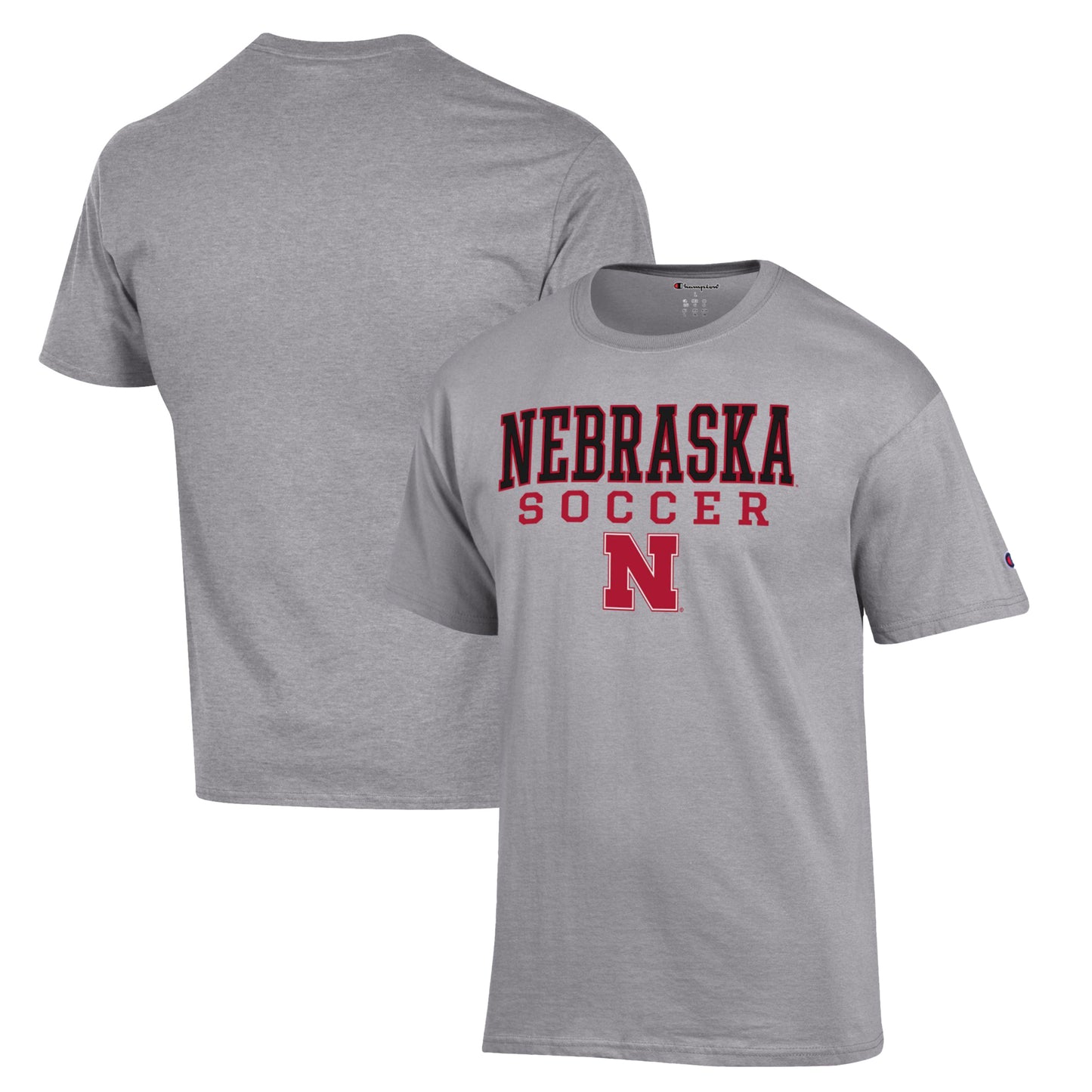 Men's Champion Gray Nebraska Huskers Soccer Stack Logo T-Shirt