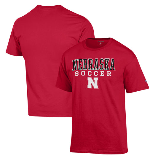 Men's Champion Scarlet Nebraska Huskers Soccer Stack Logo T-Shirt