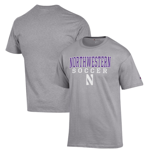 Men's Champion Gray Northwestern Wildcats Soccer Stack Logo T-Shirt