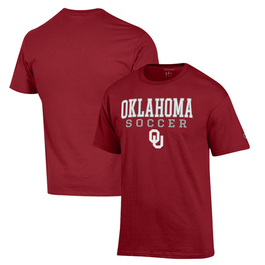 Men's Champion Crimson Oklahoma Sooners Soccer Stack Logo T-Shirt