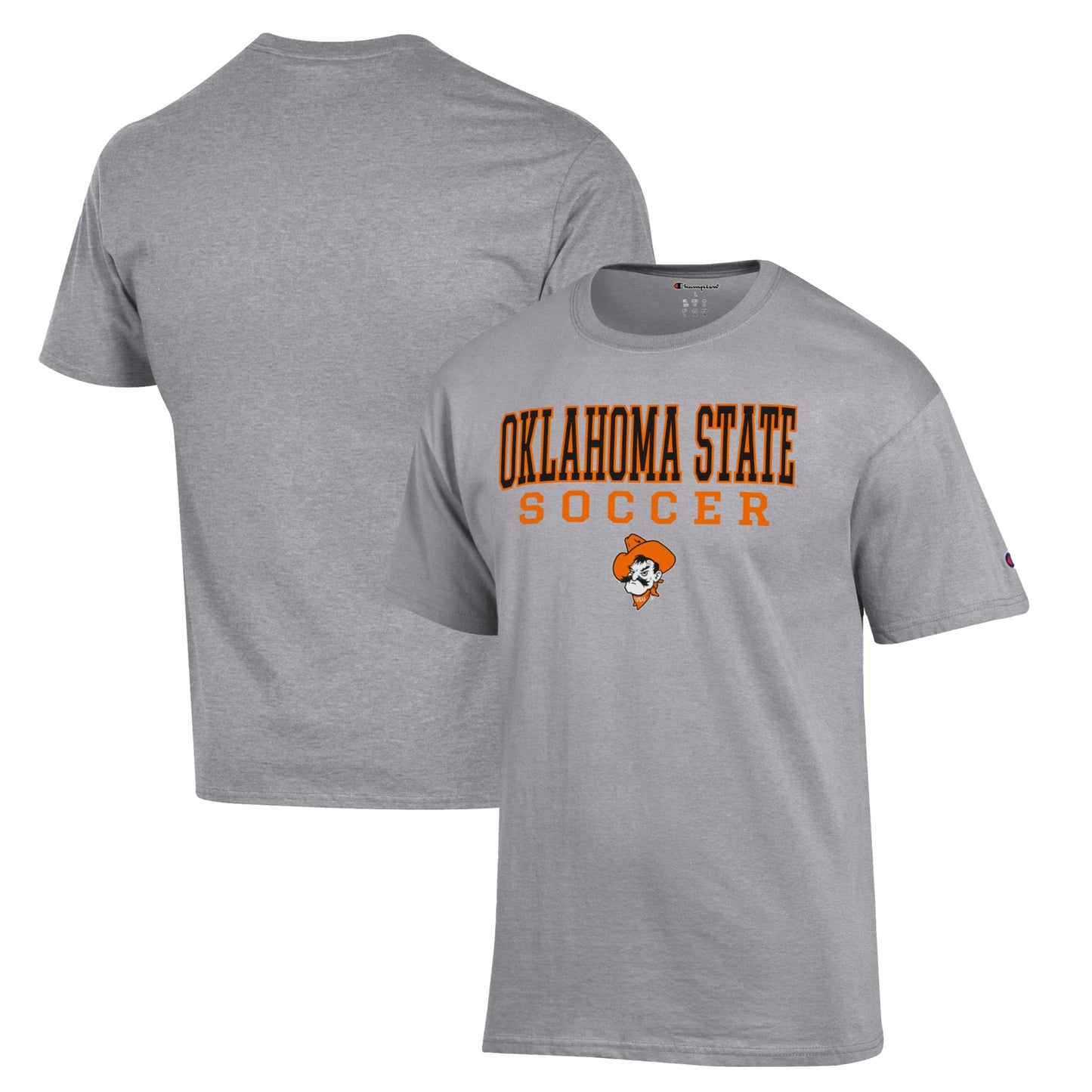 Men's Champion Gray Oklahoma State Cowboys Soccer Stack Logo T-Shirt