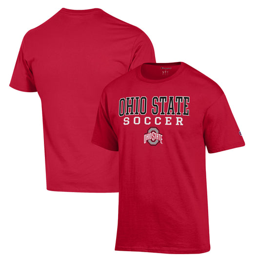 Men's Champion Scarlet Ohio State Buckeyes Soccer Stack Logo T-Shirt