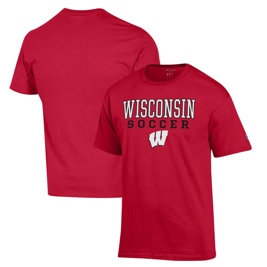 Men's Champion Red Wisconsin Badgers Soccer Stack Logo T-Shirt