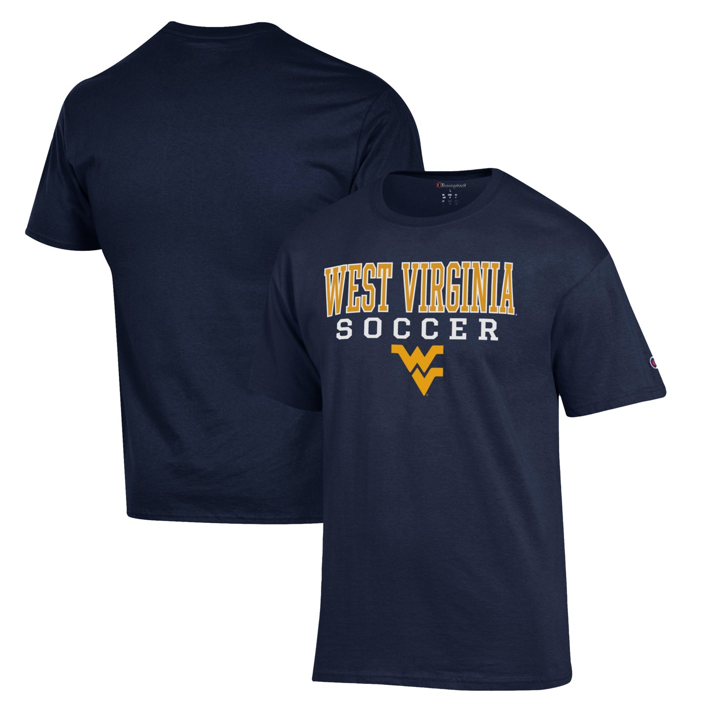 Men's Champion Navy West Virginia Mountaineers Soccer Stack Logo T-Shirt