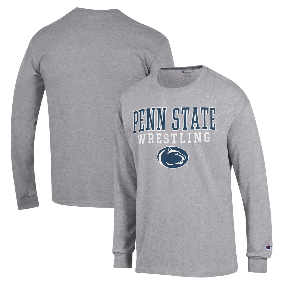 Men's Champion Gray Penn State Nittany Lions Wrestling Stack Logo Long Sleeve T-Shirt