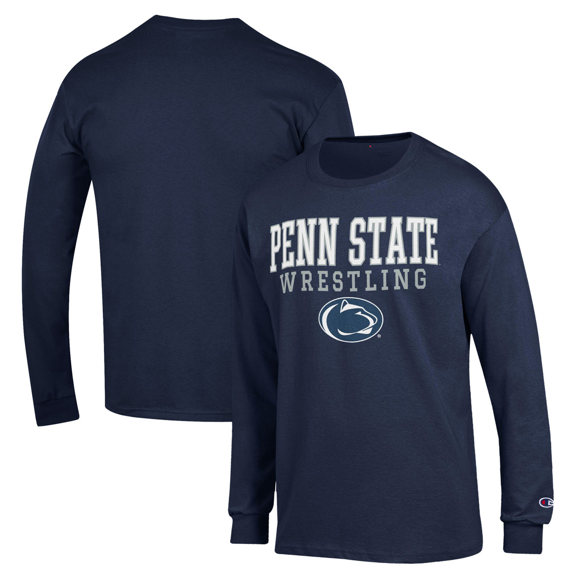Men's Champion Navy Penn State Nittany Lions Wrestling Stack Logo Long Sleeve T-Shirt