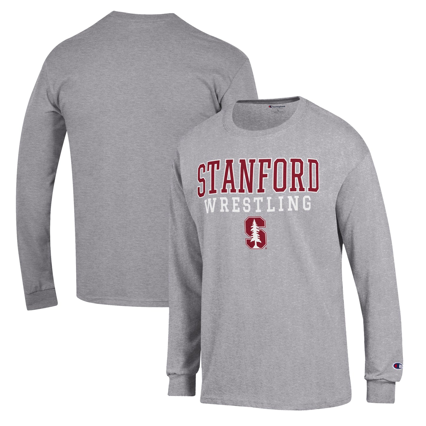 Men's Champion Gray Stanford Cardinal Wrestling Stack Logo Long Sleeve T-Shirt