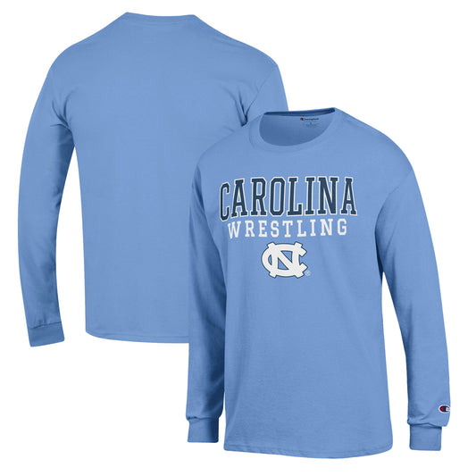 Men's Champion Carolina Blue North Carolina Tar Heels Wrestling Stack Logo Long Sleeve T-Shirt