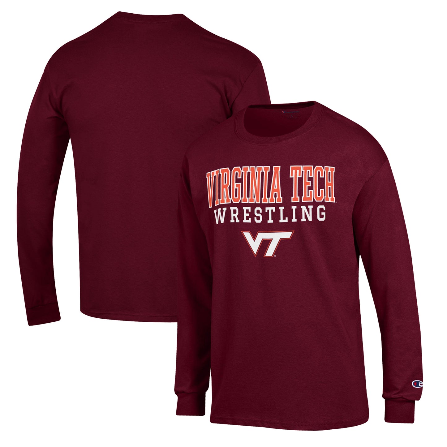 Men's Champion Maroon Virginia Tech Hokies Wrestling Stack Logo Long Sleeve T-Shirt