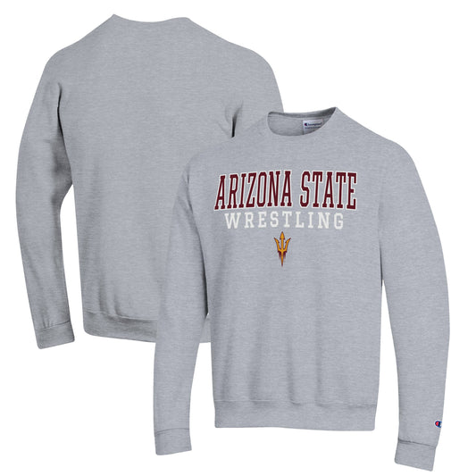 Men's Champion Gray Arizona State Sun Devils Wrestling Stack Powerblend Pullover Sweatshirt