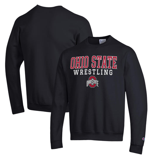 Men's Champion Black Ohio State Buckeyes Wrestling Stack Powerblend Pullover Sweatshirt