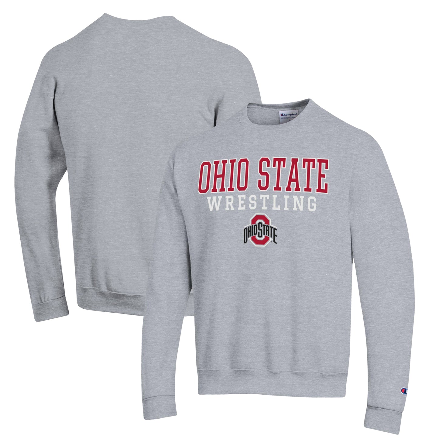 Men's Champion Gray Ohio State Buckeyes Wrestling Stack Powerblend Pullover Sweatshirt