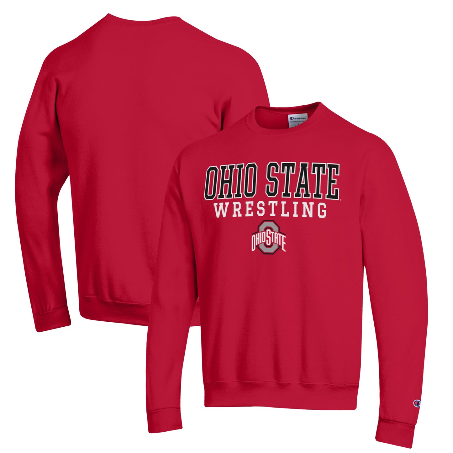 Men's Champion Scarlet Ohio State Buckeyes Wrestling Stack Powerblend Pullover Sweatshirt