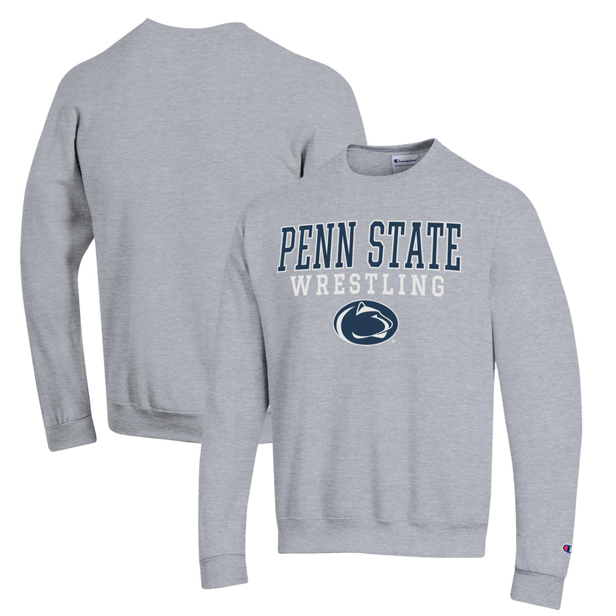 Men's Champion Gray Penn State Nittany Lions Wrestling Stack Powerblend Pullover Sweatshirt