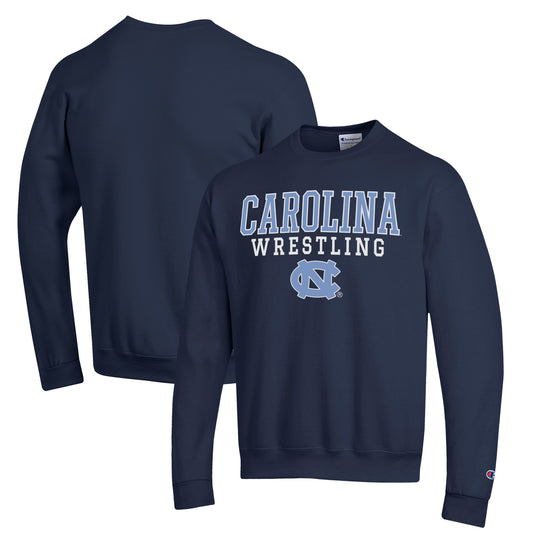 Men's Champion Navy North Carolina Tar Heels Wrestling Stack Powerblend Pullover Sweatshirt