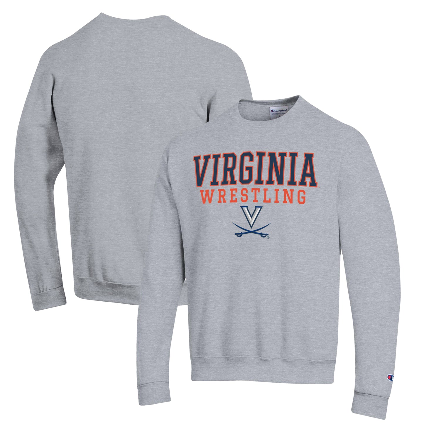Men's Champion Gray Virginia Cavaliers Wrestling Stack Powerblend Pullover Sweatshirt