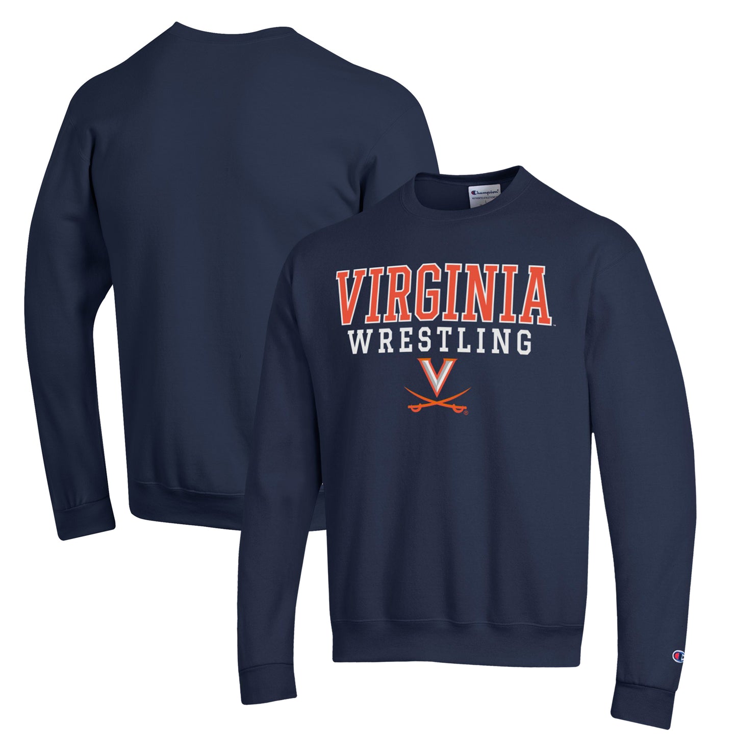 Men's Champion Navy Virginia Cavaliers Wrestling Stack Powerblend Pullover Sweatshirt