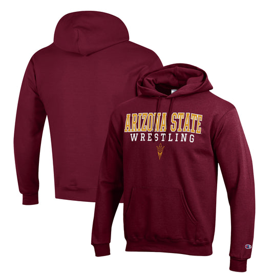 Men's Champion Maroon Arizona State Sun Devils Wrestling Stack Logo Powerblend Pullover Hoodie