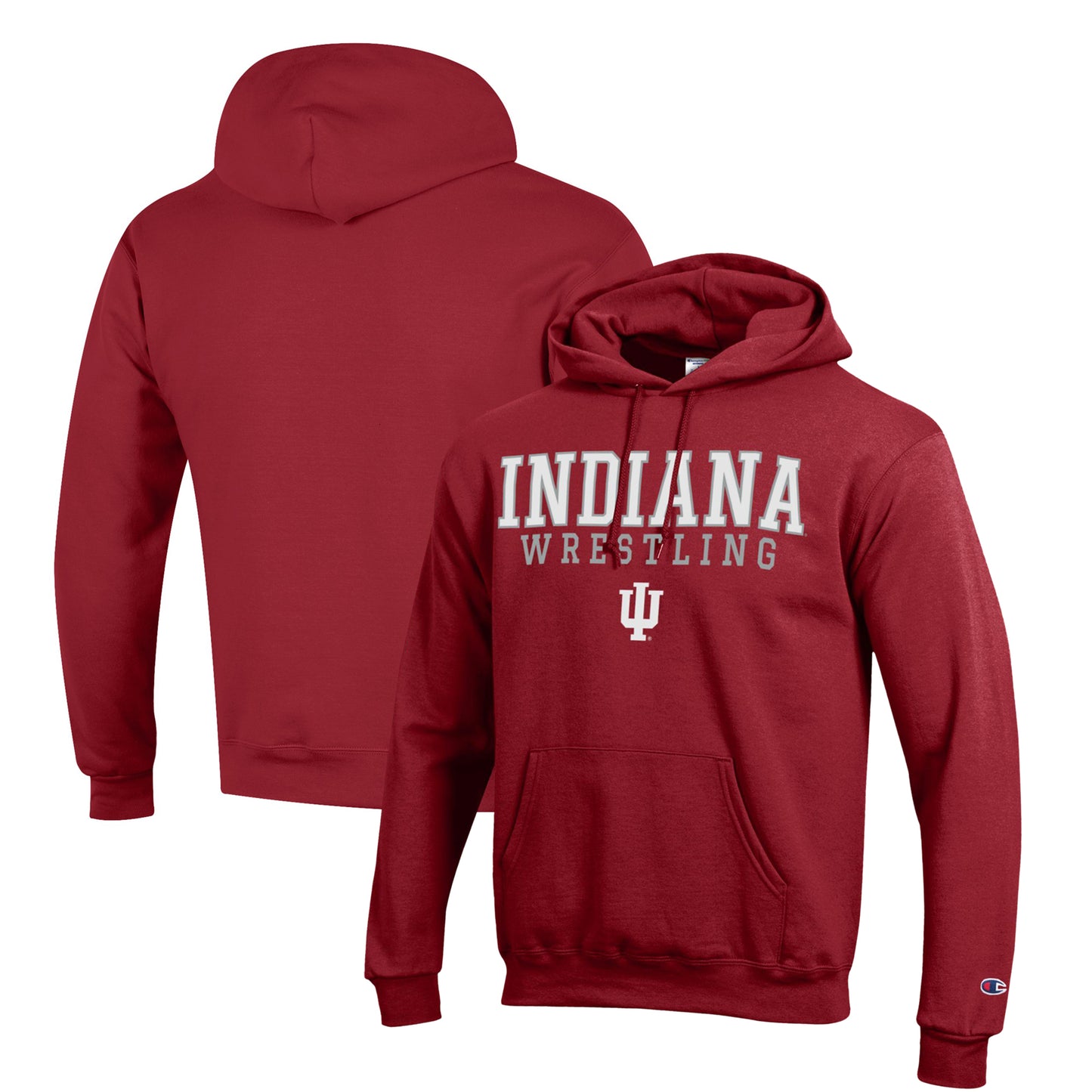 Men's Champion Crimson Indiana Hoosiers Wrestling Stack Logo Powerblend Pullover Hoodie