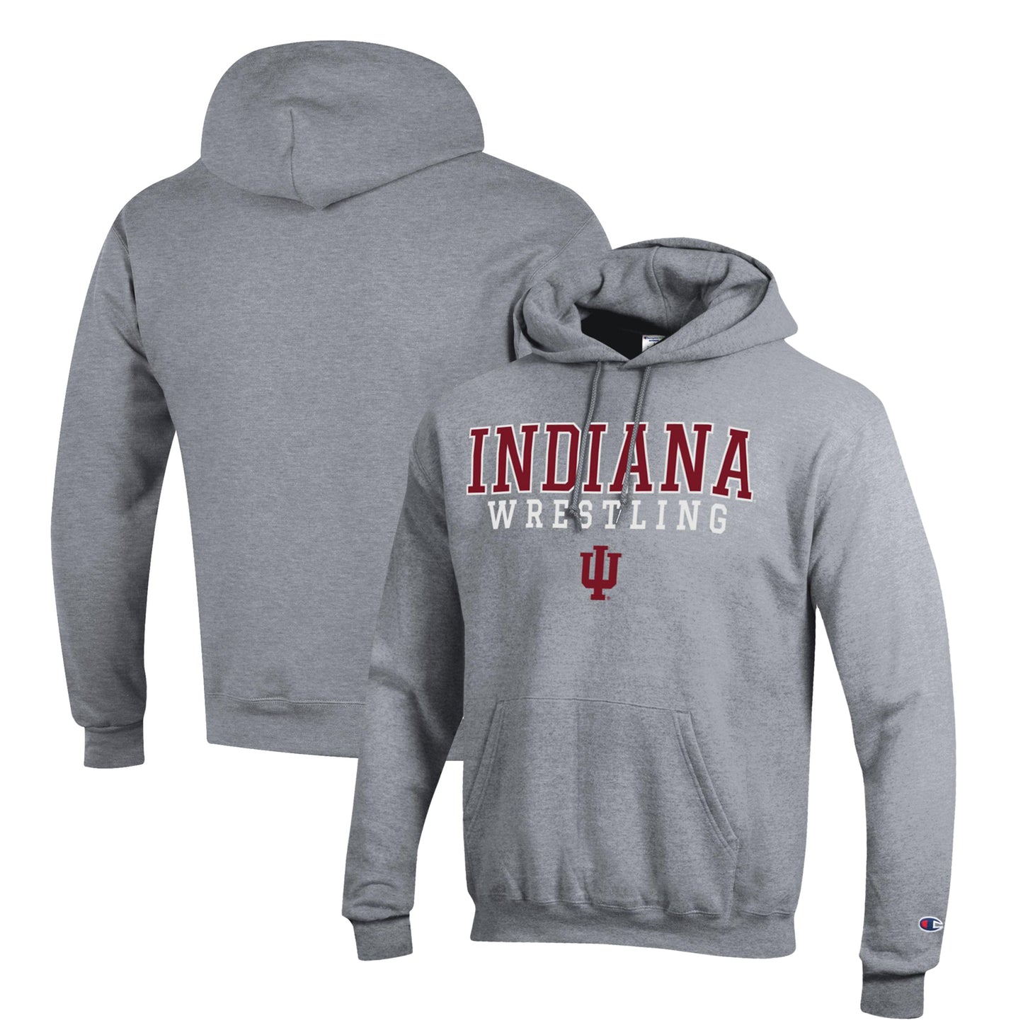 Men's Champion Gray Indiana Hoosiers Wrestling Stack Logo Powerblend Pullover Hoodie