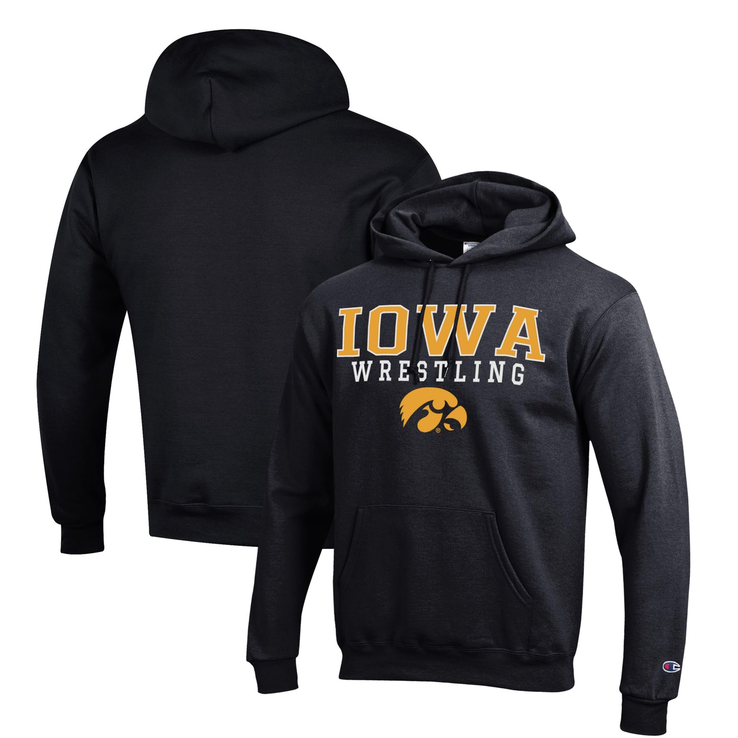 Men's Champion Black Iowa Hawkeyes Wrestling Stack Logo Powerblend Pullover Hoodie