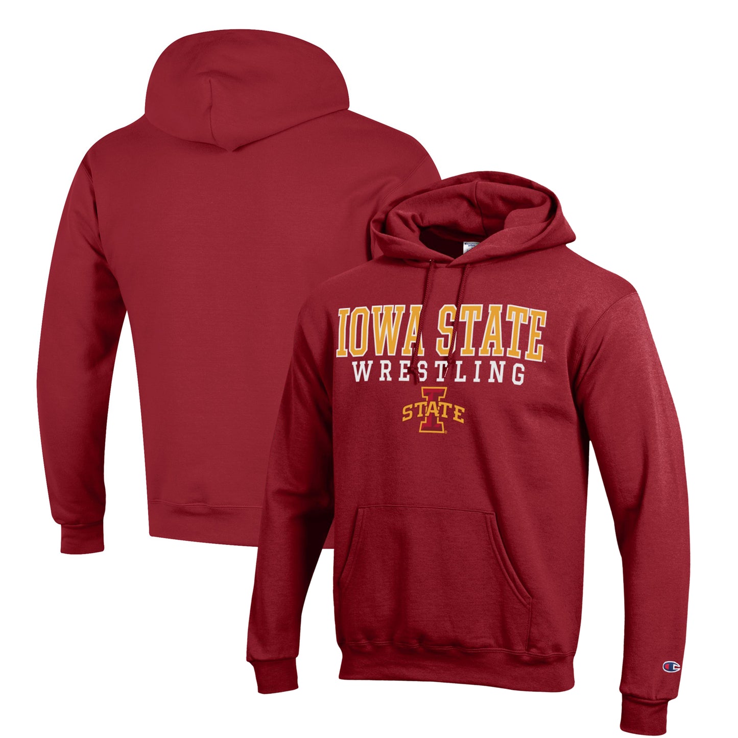 Men's Champion Cardinal Iowa State Cyclones Wrestling Stack Logo Powerblend Pullover Hoodie