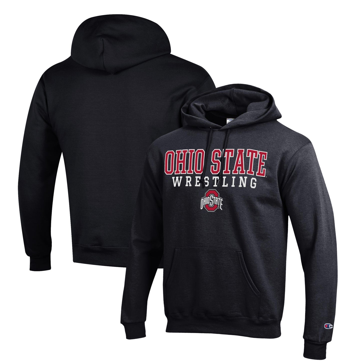 Men's Champion Black Ohio State Buckeyes Wrestling Stack Logo Powerblend Pullover Hoodie