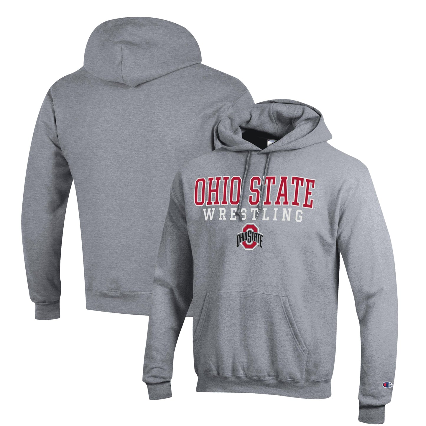 Men's Champion Gray Ohio State Buckeyes Wrestling Stack Logo Powerblend Pullover Hoodie