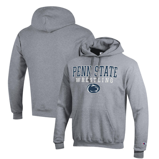 Men's Champion Gray Penn State Nittany Lions Wrestling Stack Logo Powerblend Pullover Hoodie