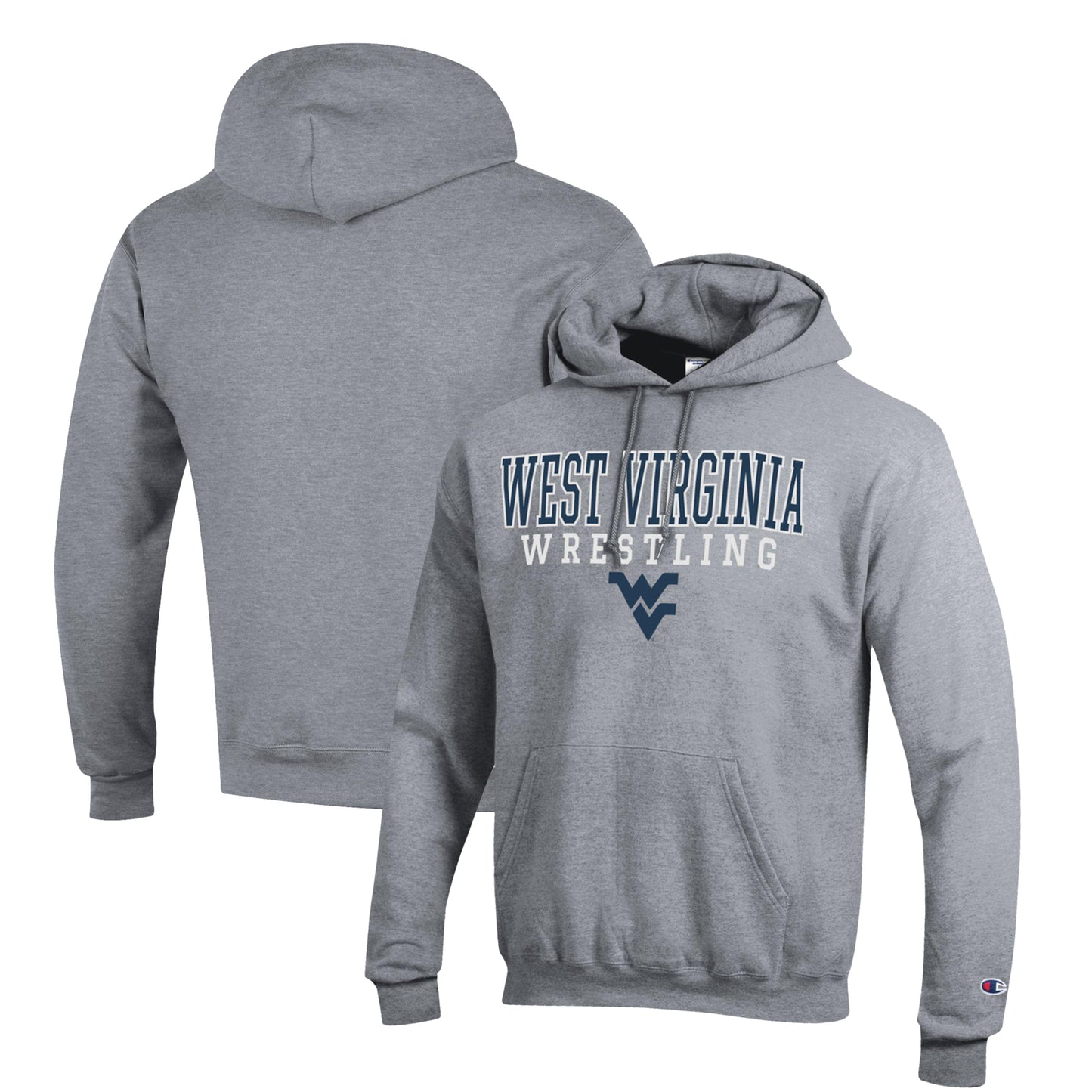 Men's Champion Gray West Virginia Mountaineers Wrestling Stack Logo Powerblend Pullover Hoodie