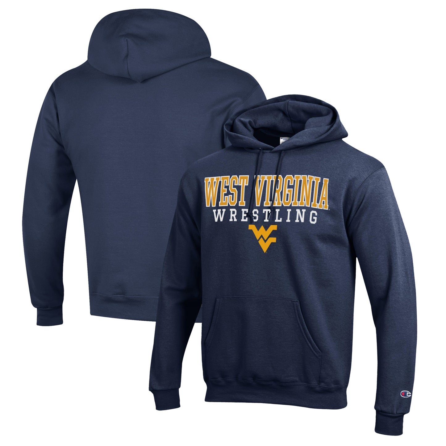 Men's Champion Navy West Virginia Mountaineers Wrestling Stack Logo Powerblend Pullover Hoodie