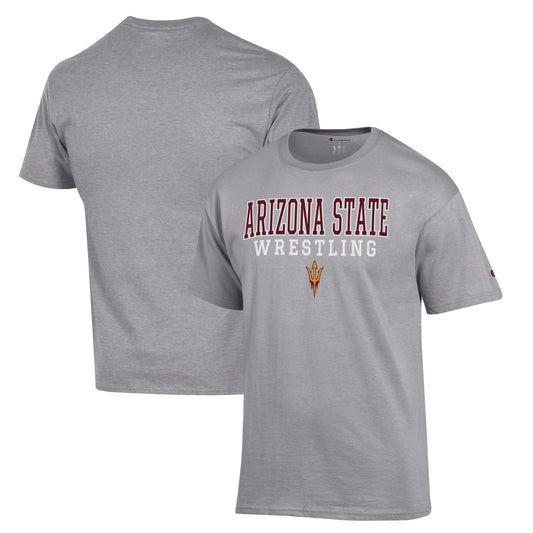 Men's Champion Gray Arizona State Sun Devils Wrestling Stack Logo T-Shirt