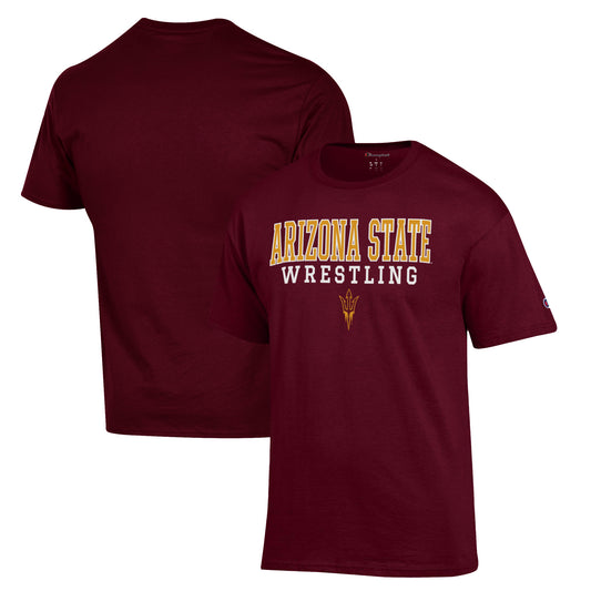 Men's Champion Maroon Arizona State Sun Devils Wrestling Stack Logo T-Shirt