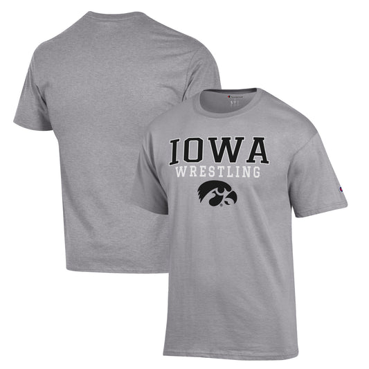 Men's Champion Gray Iowa Hawkeyes Wrestling Stack Logo T-Shirt