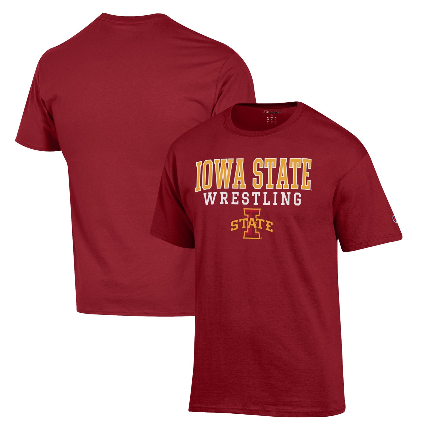 Men's Champion Cardinal Iowa State Cyclones Wrestling Stack Logo T-Shirt