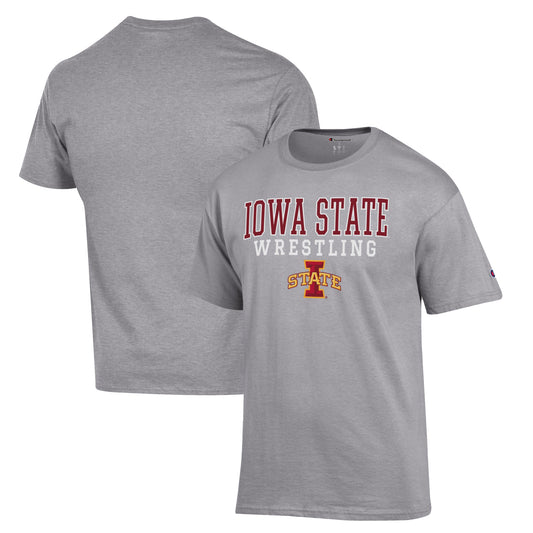 Men's Champion Gray Iowa State Cyclones Wrestling Stack Logo T-Shirt