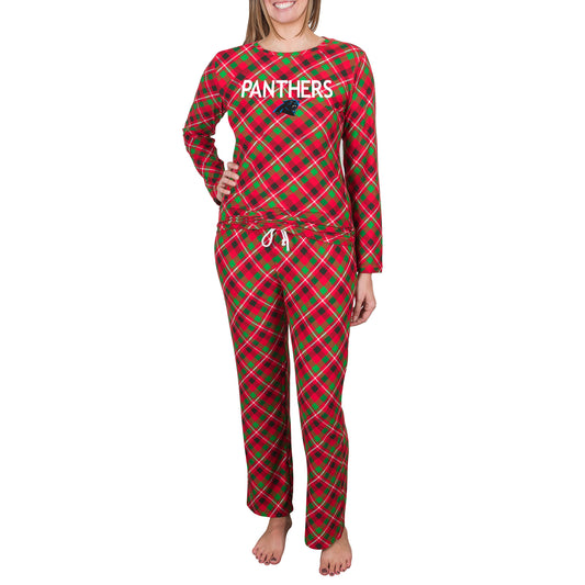 Women's Concepts Sport Red/Green Carolina Panthers Holly Allover Print Knit Long Sleeve Top & Pants Set