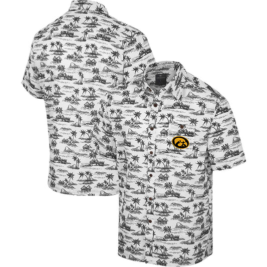 Men's Colosseum White Iowa Hawkeyes Spontaneous is Romantic Camp Button-Up Shirt