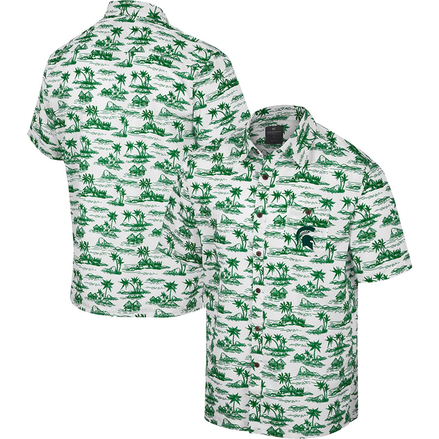 Men's Colosseum White Michigan State Spartans Spontaneous is Romantic Camp Button-Up Shirt