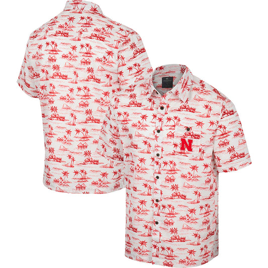 Men's Colosseum White Nebraska Huskers Spontaneous is Romantic Camp Button-Up Shirt