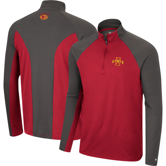 Men's Colosseum Cardinal/Charcoal Iowa State Cyclones Two Yutes Raglan Quarter-Zip Windshirt