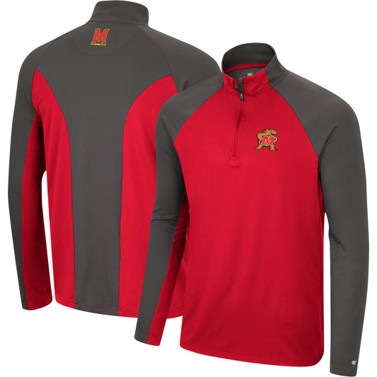 Men's Colosseum Red/Charcoal Maryland Terrapins Two Yutes Raglan Quarter-Zip Windshirt