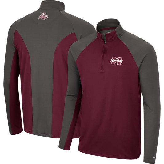 Men's Colosseum Maroon/Charcoal Mississippi State Bulldogs Two Yutes Raglan Quarter-Zip Windshirt